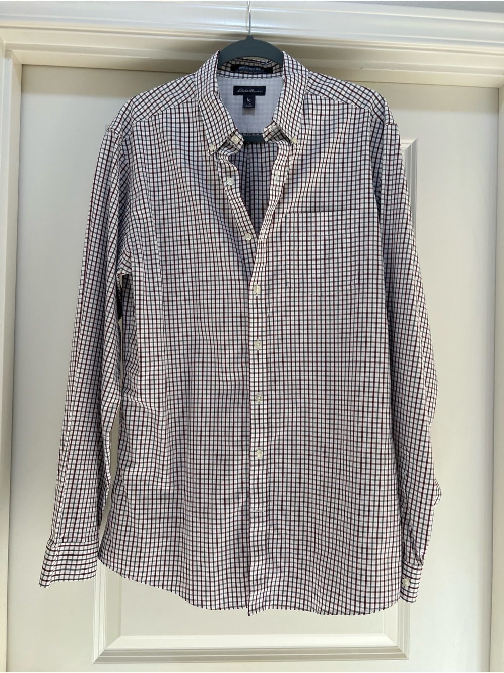 Eddie Bauer Men's Long-Sleeve Button-Down Shirt - White & Navy Grid